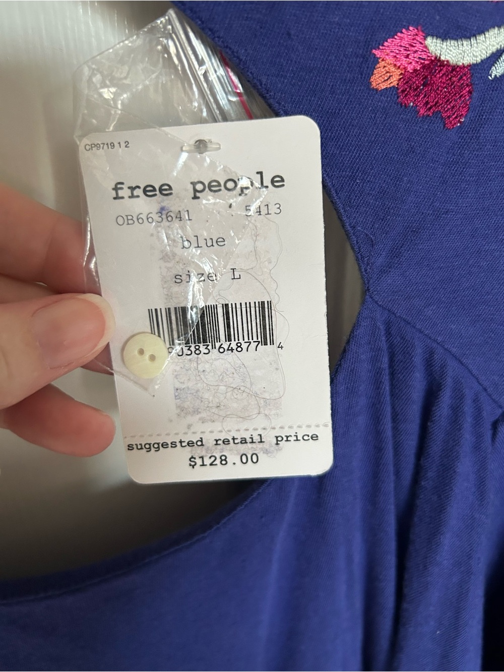 Free People Navy Blue Embroidered Cutout-Back Tunic - Picture 5 of 9